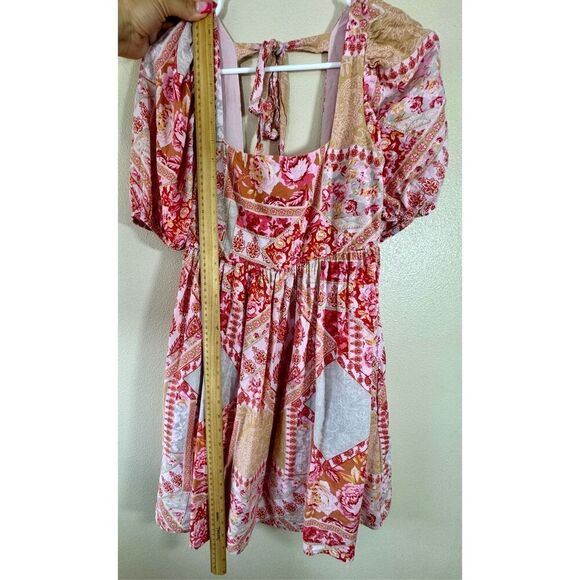 North End Pink Floral Patchwork Square Neck Babydoll Dress With Tie Backs Small - Picture 5 of 8